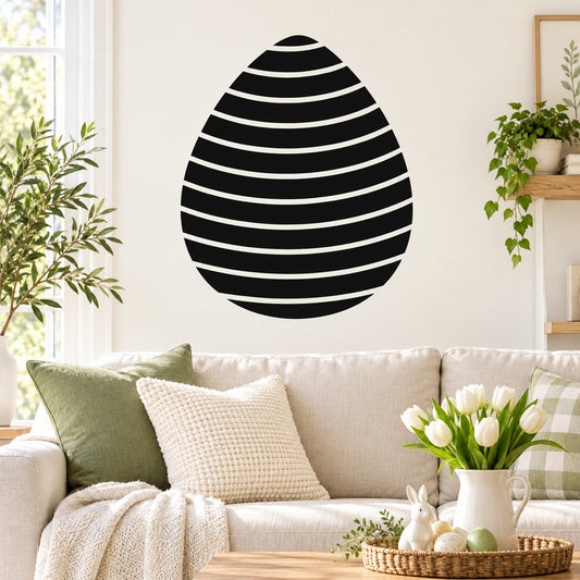 Easter egg decal with black and white striped pattern