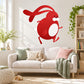 Walking bunny wall sticker, red rabbit with white muzzle and long ears