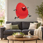 Red cartoon Easter egg running sticker decal with small arms and smiling face