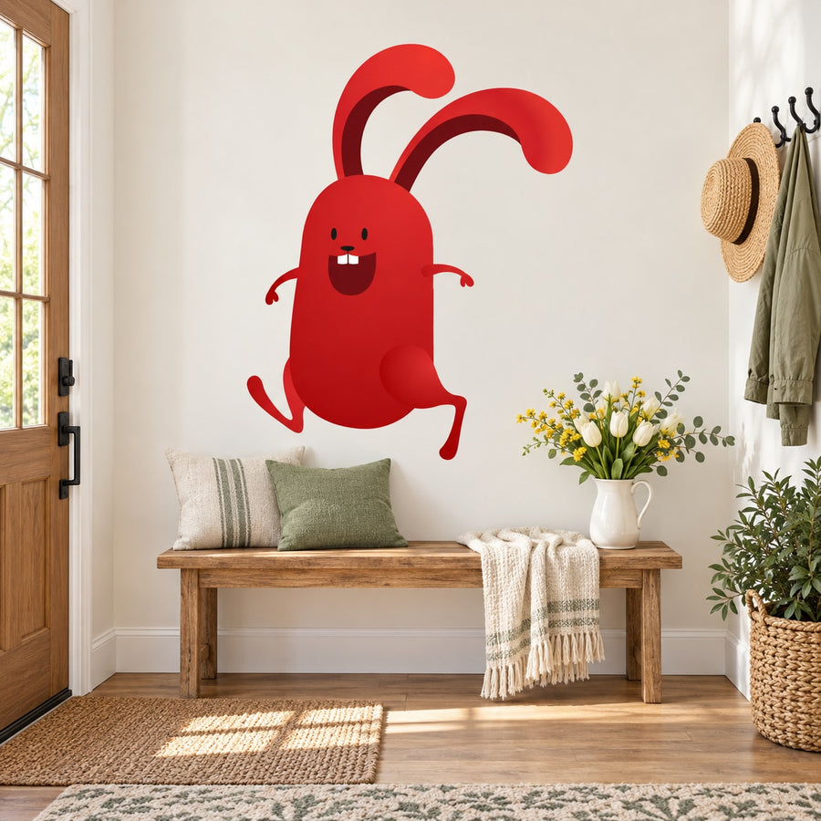 Cheerful Easter Bunny Sticker — illustrative vinyl decal application mockup. Surrounding objects are not included.