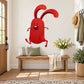 Red Easter bunny wall sticker with long ears and smiling face