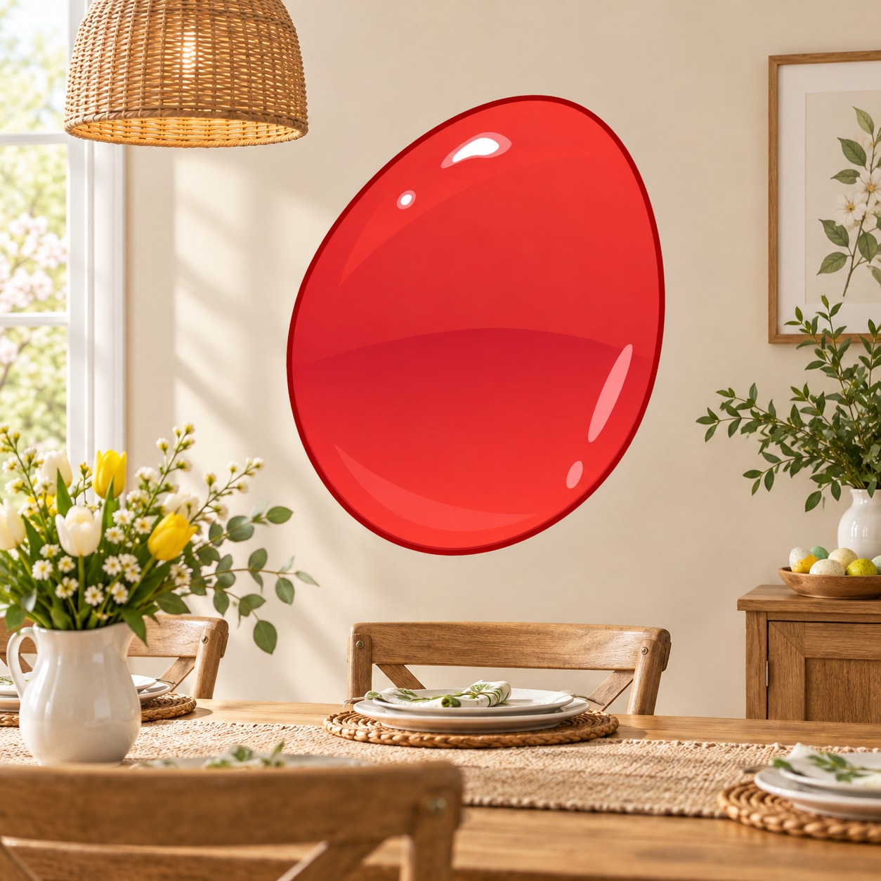 Shiny red Easter egg sticker with glossy finish
