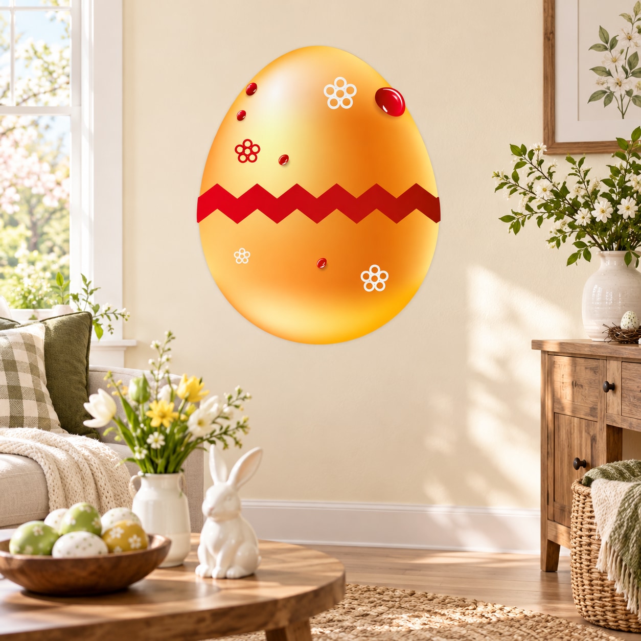 Easter egg cute pattern sticker, orange egg with flower and red dot design