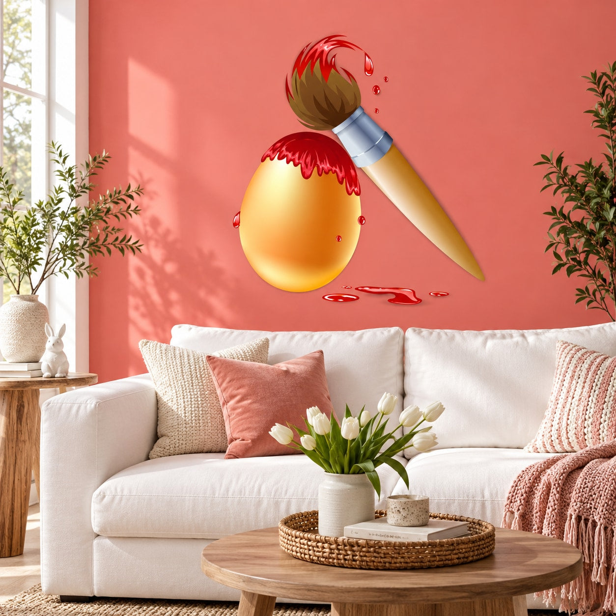 Printed Easter egg with paint brush die-cut decal, orange and red accents