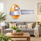 Easter illusion tear-wrap egg sticker: orange egg, silver band, Happy Easter!
