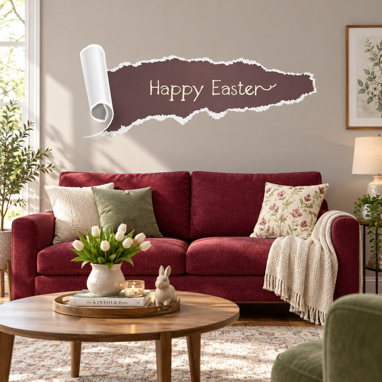 Happy Easter horizontal tear sticker with torn-edge design and white lettering