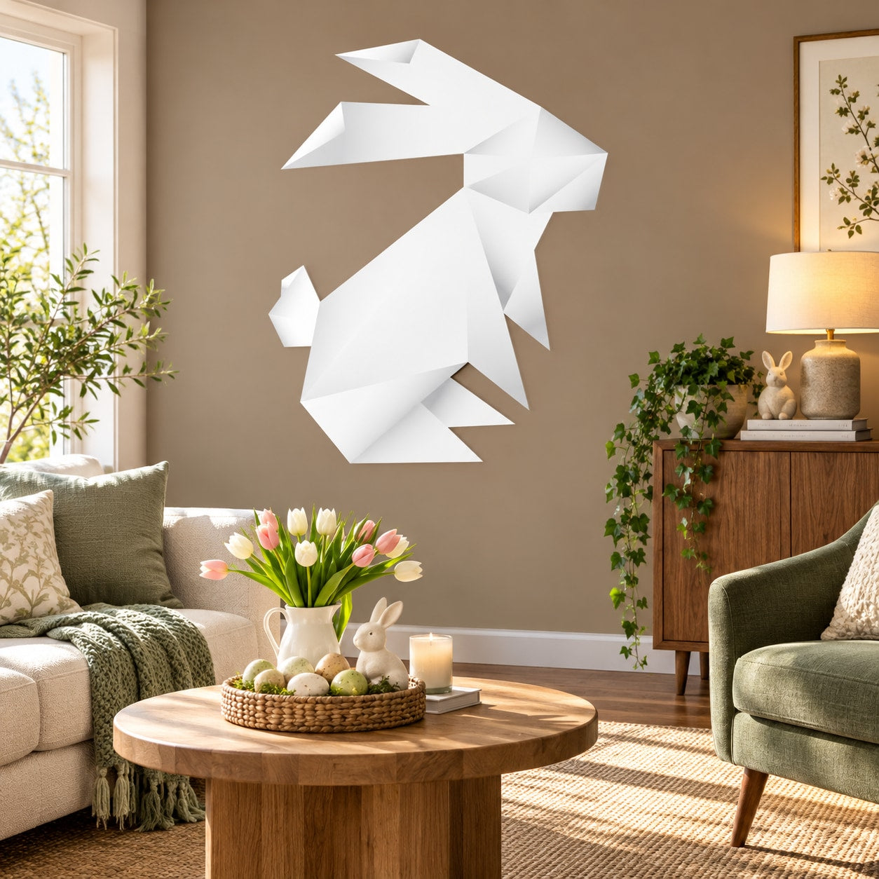 White origami-style bunny sticker