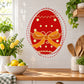 Red Easter egg dotted ribbon decal with yellow bow and dashed oval border