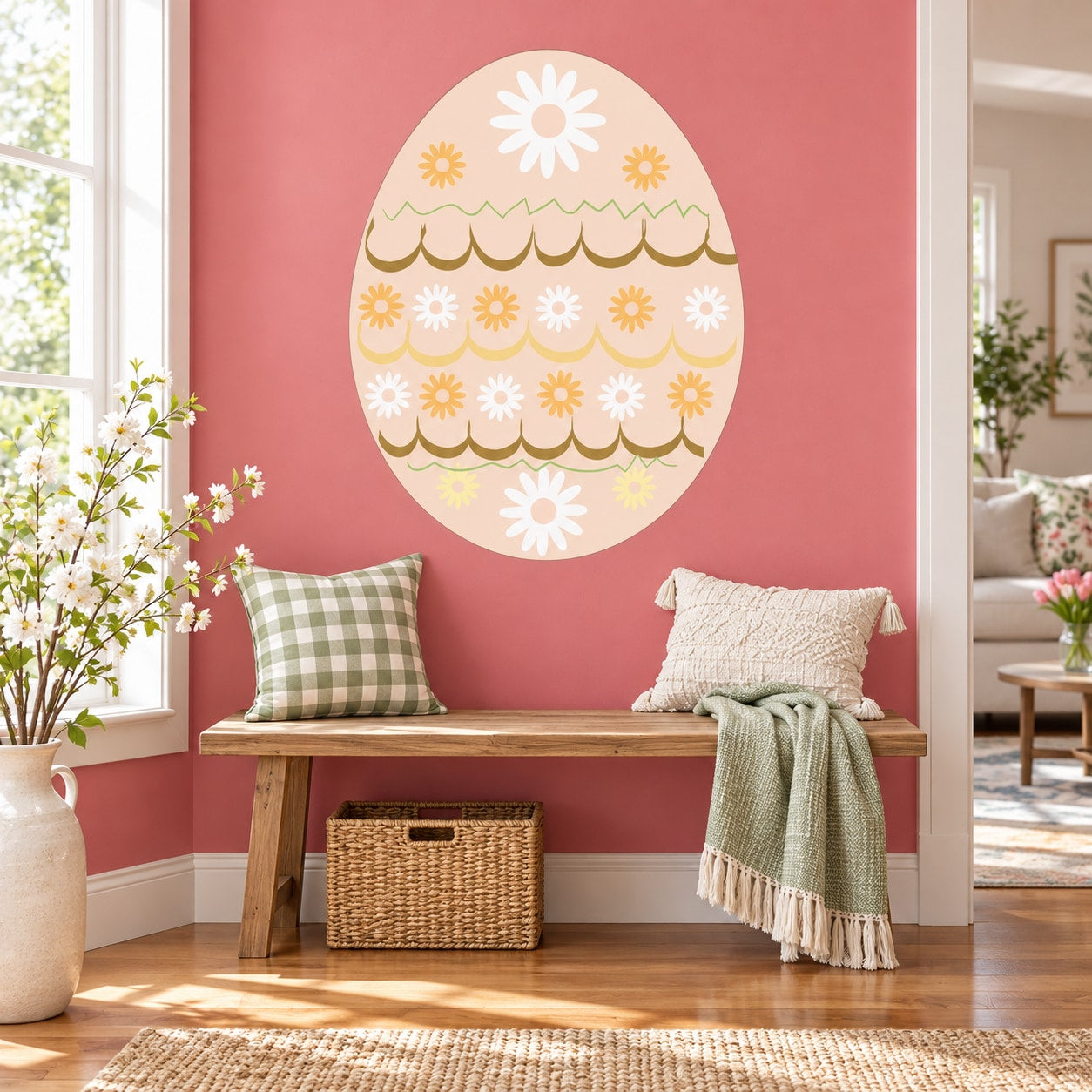 Easter egg flower wave pattern sticker with white, yellow, and orange floral scallops