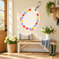 Round Easter egg decorated tag sticker, multicolor dotted border, hanging string