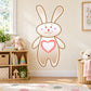 Cute bunny wall sticker with pink heart, smiling face and outlined ears
