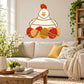 Cartoon Easter hen sticker with decorated eggs, red and yellow tones