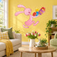 Easter bunny wall sticker carrying colorful eggs, pink bunny illustration