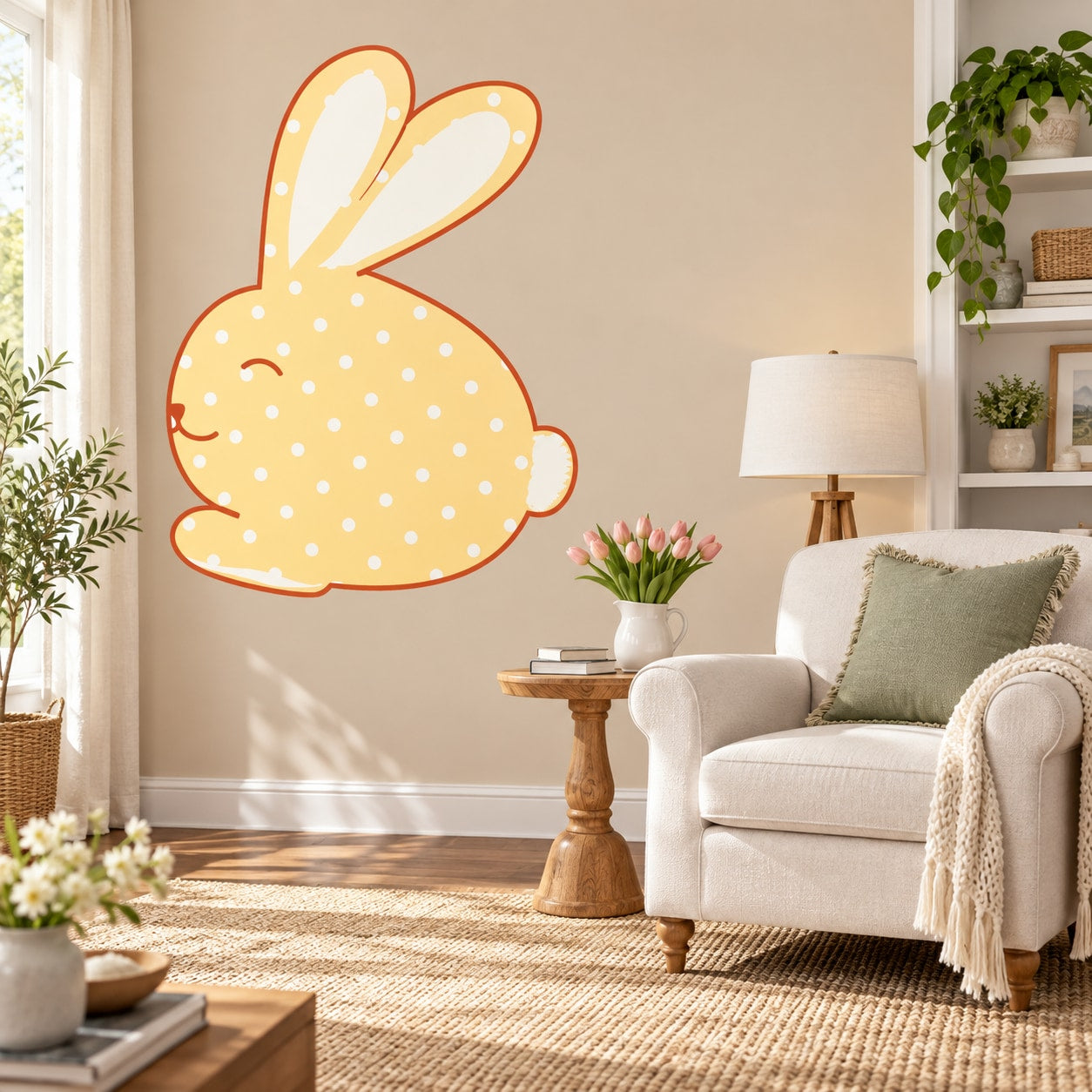 Easter bunny dot pattern sticker with orange outline and white polka dots