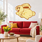Hopping bunny wall sticker in yellow and orange with cute cartoon face