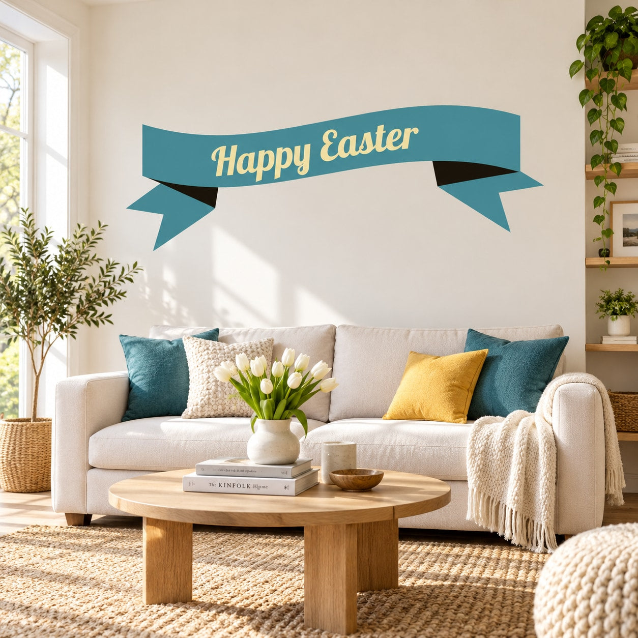 Easter text banner sticker: “Happy Easter” ribbon on blue banner