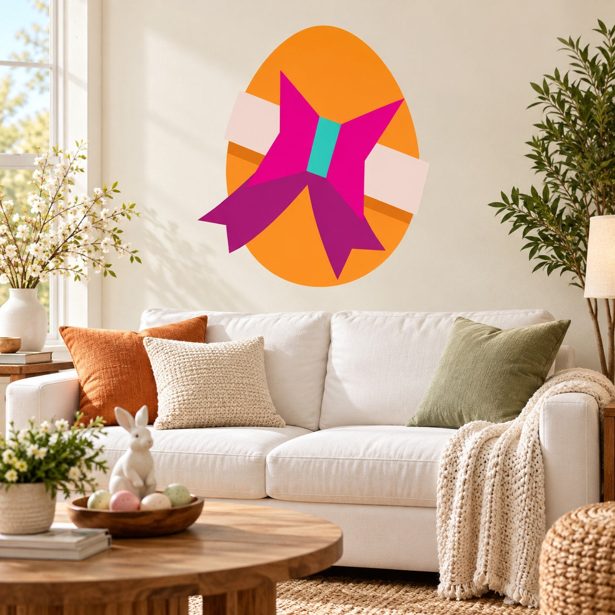 Colorful Easter egg ribbon wall sticker with bold pink, orange, and teal accents