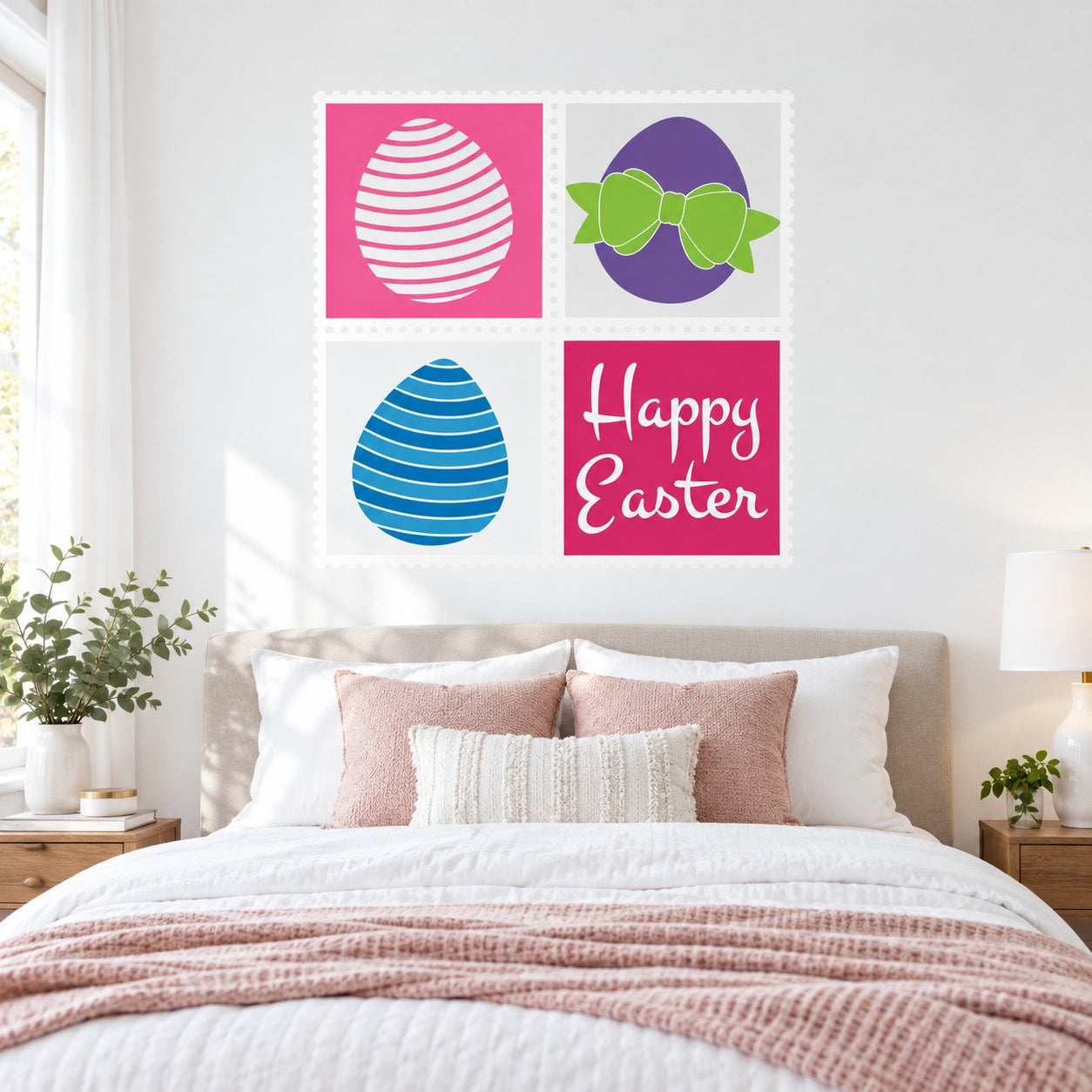 Set of Easter egg and Happy Easter printed die-cut decal squares