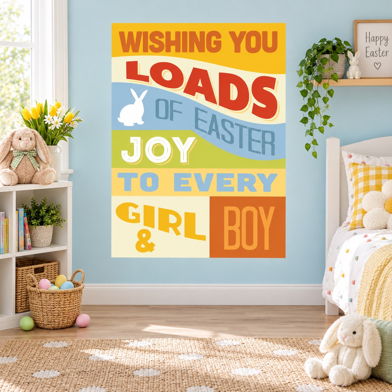 Easter joy rectangle sticker with bold text: Wishing You Loads of Easter Joy