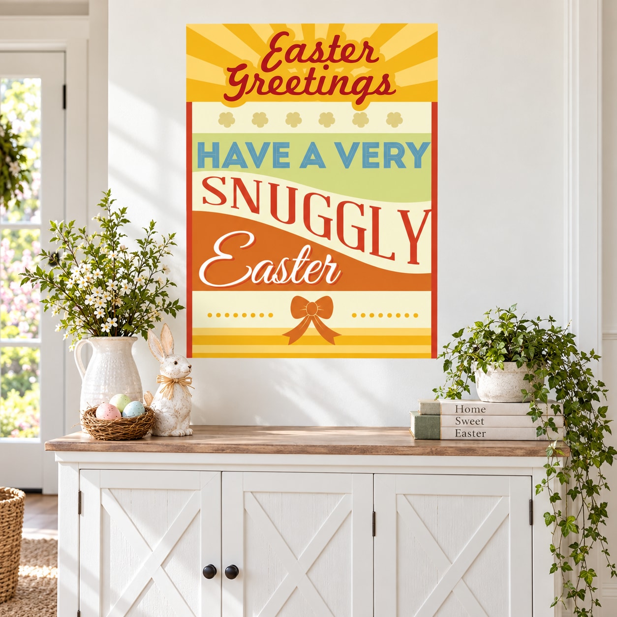 Rectangular Easter Greetings sticker with bold text: Have a Very Snuggly Easter