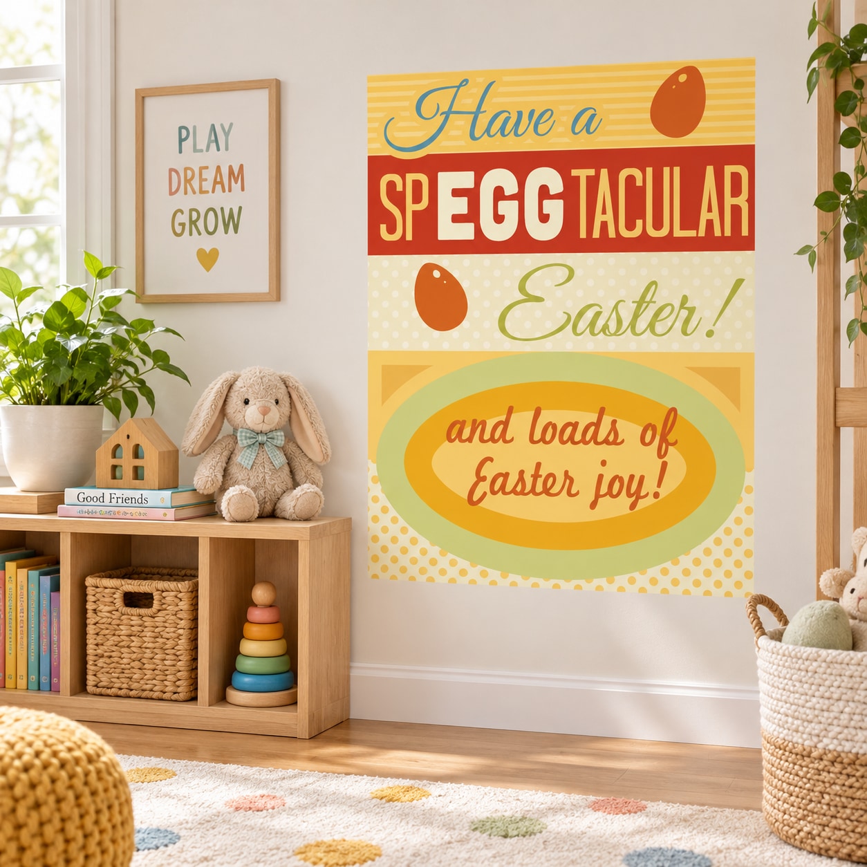 Rectangular Easter sticker with 'Have a SPEGGTACULAR Easter!' and egg accents