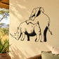 Animal wall decal featuring an elephant and rhino in black outline on light background
