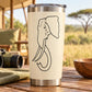 Tumbler with long trunk elephant head decal, stainless steel bottom and lid.