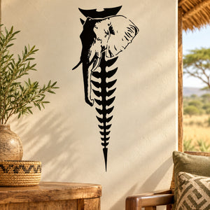 Elephant and spine skeleton wall decal, black and white