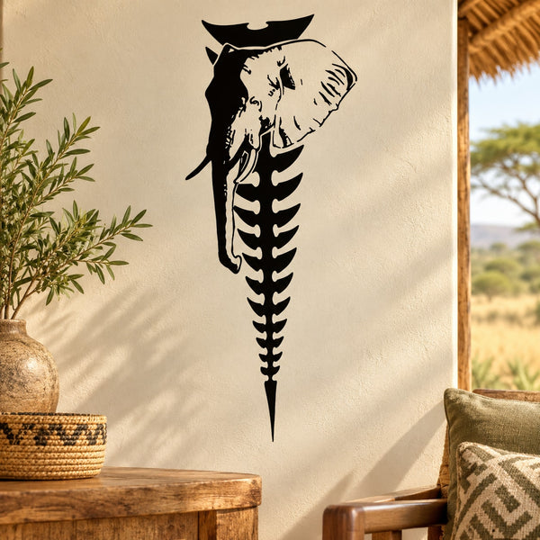 Elephant and spine skeleton wall decal, black and white