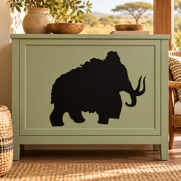 Woolly mammoth silhouette wall decal, black shape with tusks and trunk