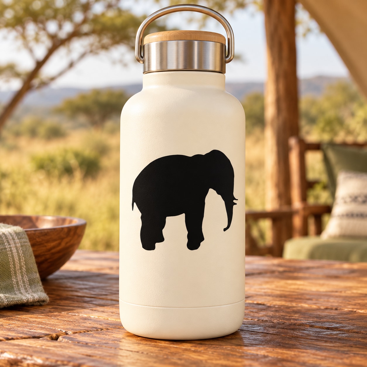 Black standing elephant silhouette decal graphic