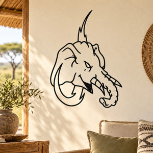 Black elephant head outline decal with jagged tusks for wall or window