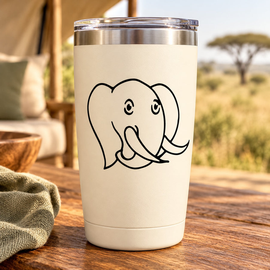 Elephant head kids decal, black outline on white tumbler