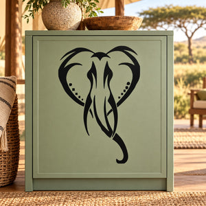 Tribal elephant head decal, black silhouette on light green background