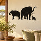 Elephant family wall decal with two adult and one baby elephant silhouette, black