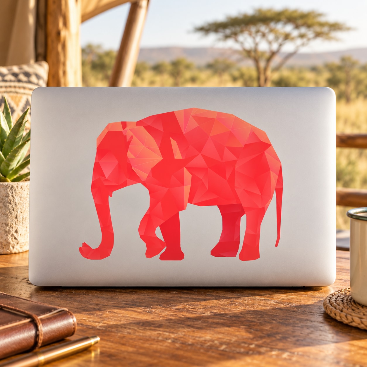 Red geometric origami elephant sticker