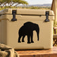 Standing elephant silhouette decal in black on beige surface