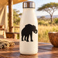 Black elephant trunk decal on white tumbler bottle
