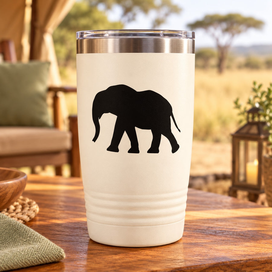 Elephant decal on white tumbler