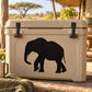 Black elephant silhouette decal on light beige cooler