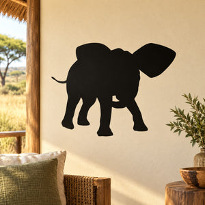 Black elephant silhouette wall decal with trunk raised and detailed legs