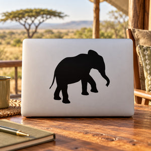 Climbing elephant decal, black silhouette on a light background
