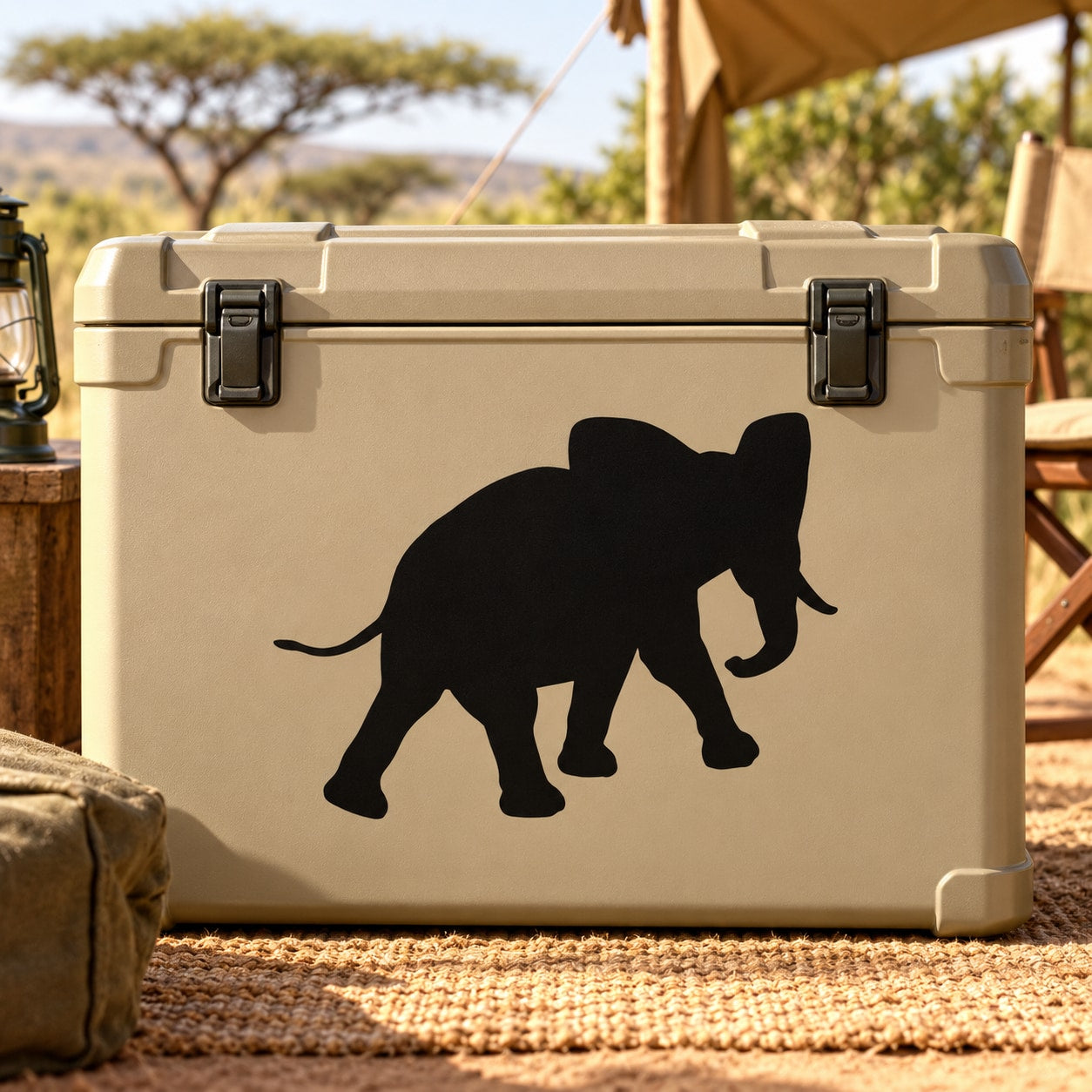 Walking elephant silhouette decal in black on light background