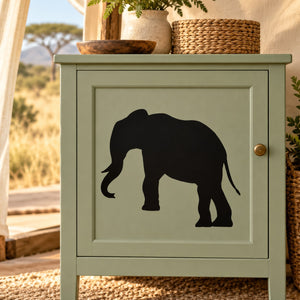 Walking up elephant decal with black silhouette, wall or cabinet sticker