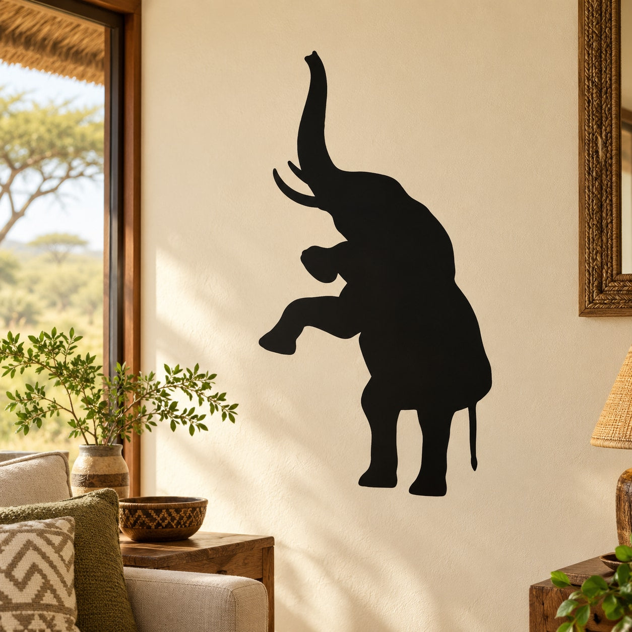 Black elephant performing decal with raised front-leg silhouette