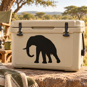 Black elephant walking decal on cooler lid