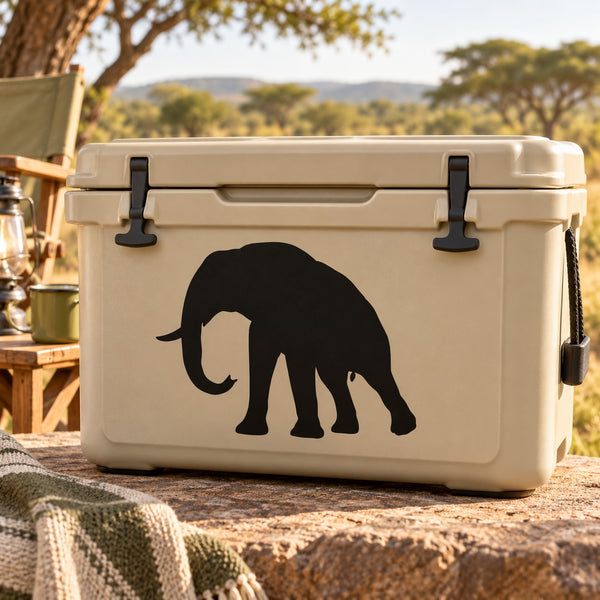 Black elephant walking decal on cooler lid