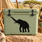 Elephant decal with black silhouette on a light green rectangular surface