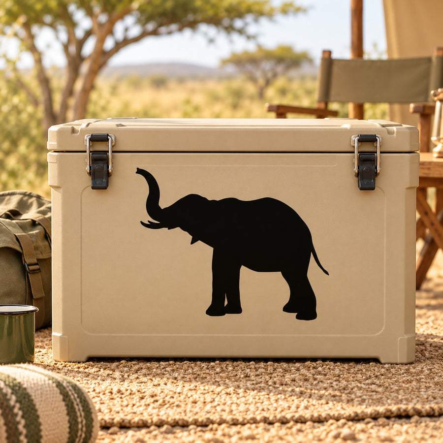 Happy elephant decal sticker with black elephant silhouette