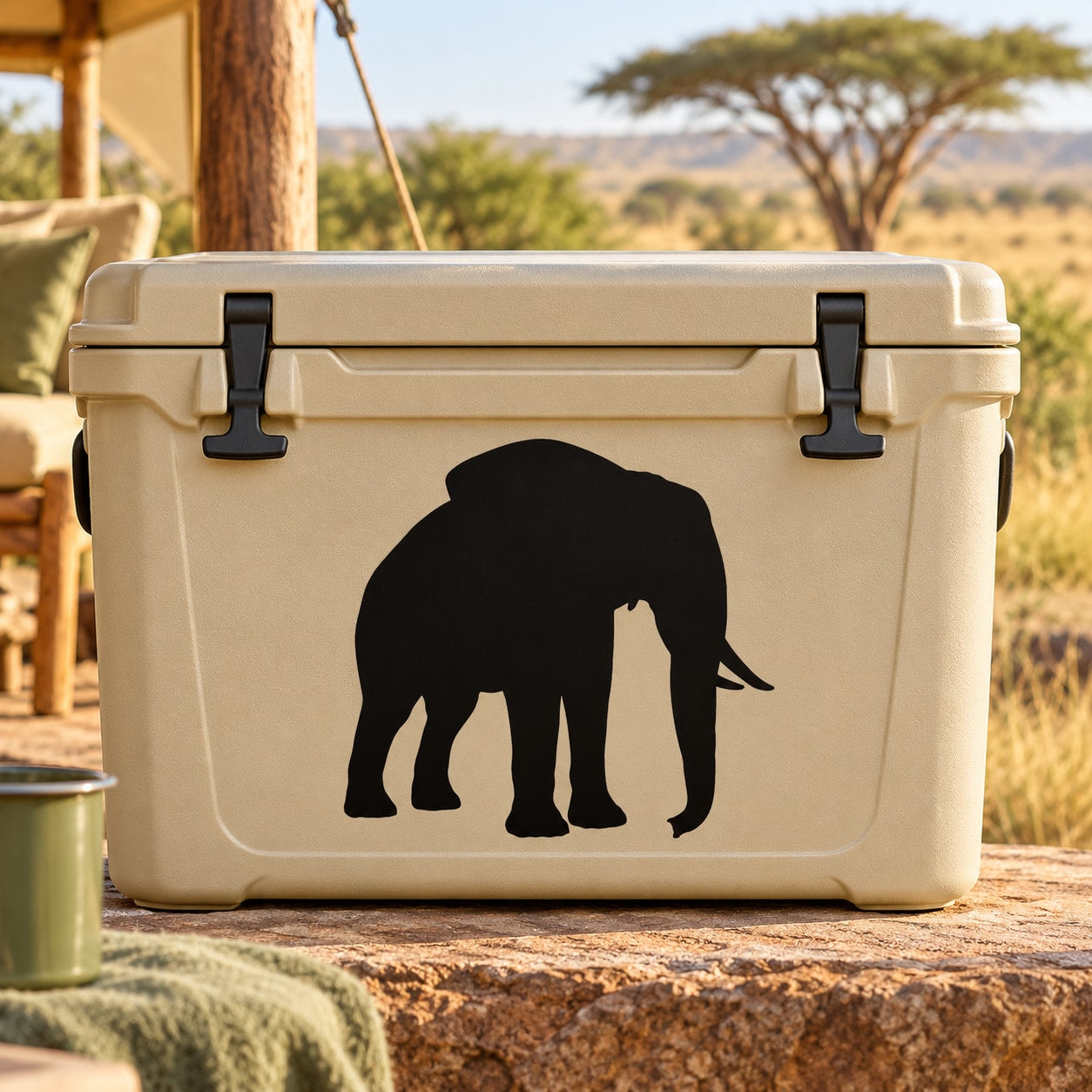 Black elephant silhouette decal sticker for outdoor gear